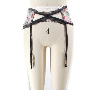 Victoria’s Secret Garter Belt Floral Lace Cutout Sheer Mesh M/L Gold Hardware